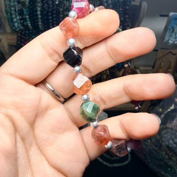 Multicolored Quartz Bracelet | 10mm Faceted Gemstones + Czech Glass | Handmade - Picture 2 of 4